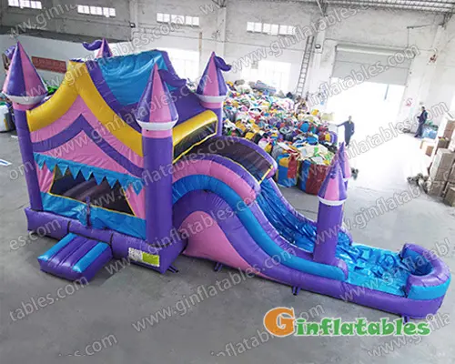 GWC-086 Inflatable purple and pink castle combo with slide wet/dry