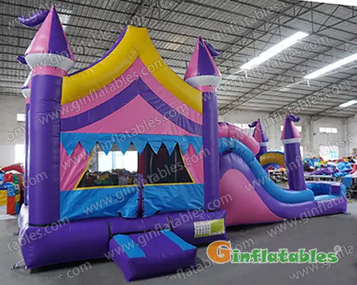 GWC-086 Inflatable purple and pink castle combo with slide wet/dry