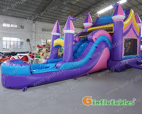 GWC-086 Inflatable purple and pink castle combo with slide wet/dry