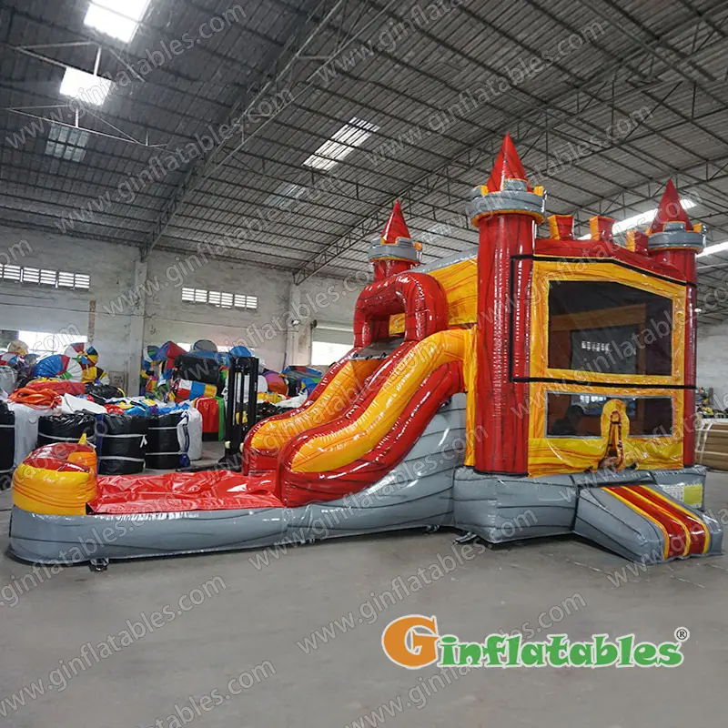 GWC-111 Red marble castle inflatable combo wet and dry