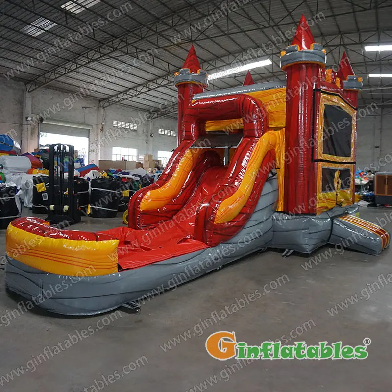 GWC-111 Red marble castle inflatable combo wet and dry