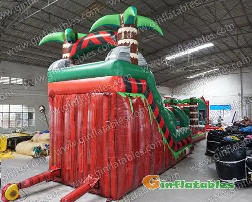 GWS-334 Inflatable palm tree water slide n slip with pool