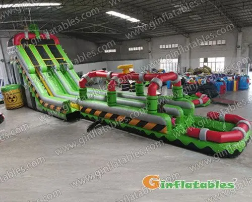 GWS-335 Inflatable Toxic nuclear dual water slide n slip with pool